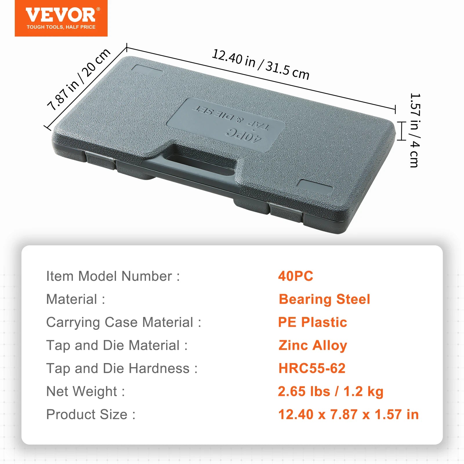 VEVOR Tap and Die Set 40 pz 60 pz 80 pz 110/116 pz metrico o SAE Standard cuscinetto rubinetti e matrici in acciaio strumento essenziale di filettatura