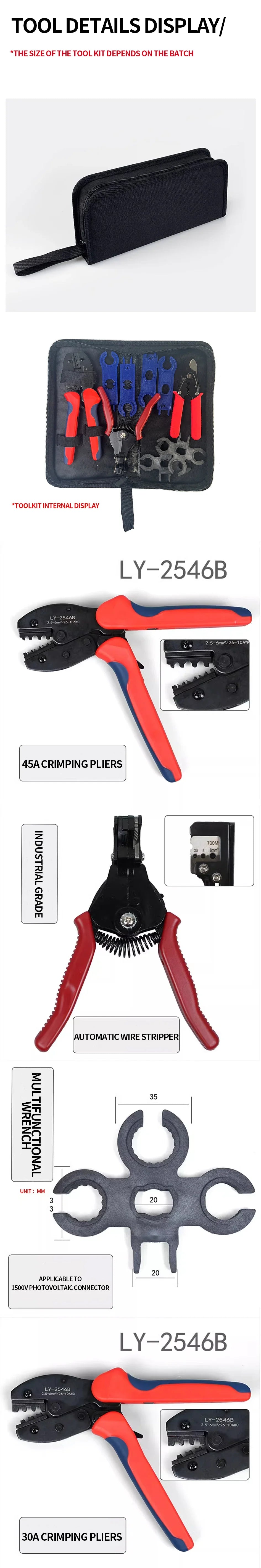 Kit di strumenti di crimpatura solare, crimpatrice solare per cavo fotovoltaico pannello solare da 2.5/4.0/6,0mm mm² con tagliacavi, spelafili, chiave inglese, connettore