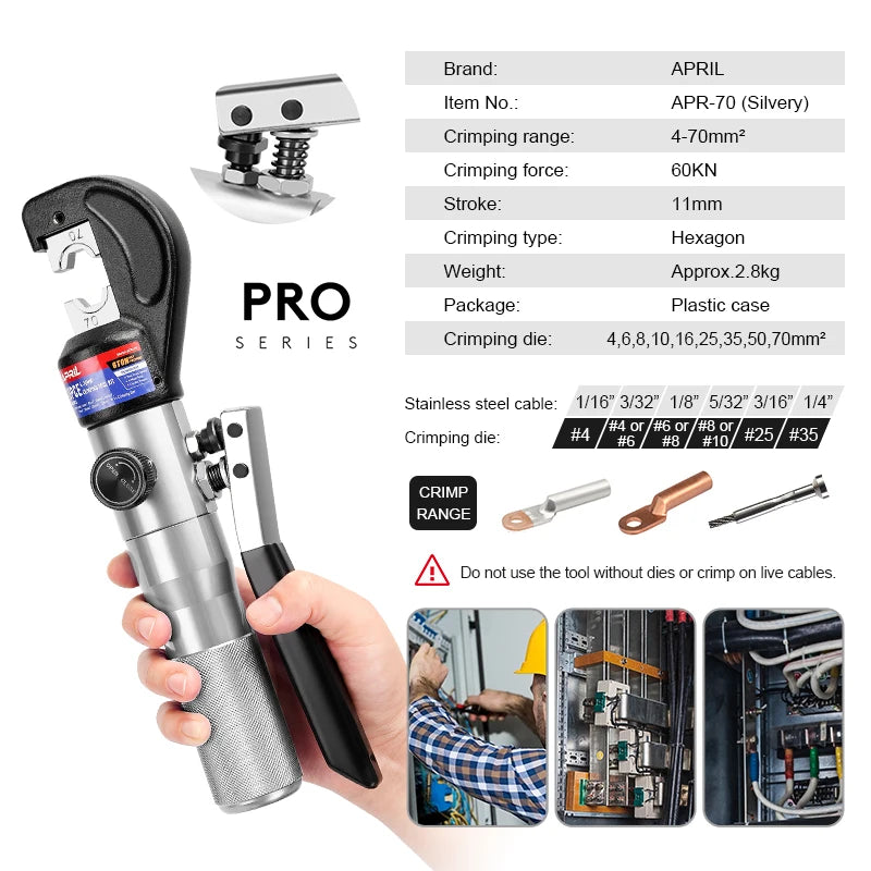 RUS Warehouse Strumento di crimpatura idraulico Pinze per crimpare terminali per cavi fai-da-te Strumenti di compressione idraulica Gamma YQK-70 4-70mm2