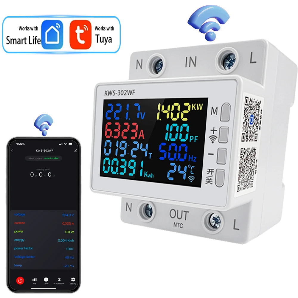 63A Tuya WIFI Smart Life Misuratore di tensione AC170-270V Wattmetro di corrente Misuratore di consumo di elettricità KWH Misuratore di energia di potenza