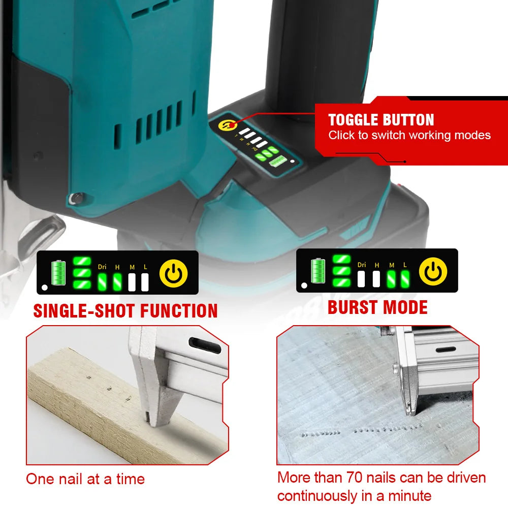 ONEVAN F30G 30 MILLIMETRI Brushless Pistola Sparachiodi Elettrica Cordless Cucitrice Chiodatrice Batteria Al Litio Chiodatura Strumento di Potere Per Makita Batteria Spille