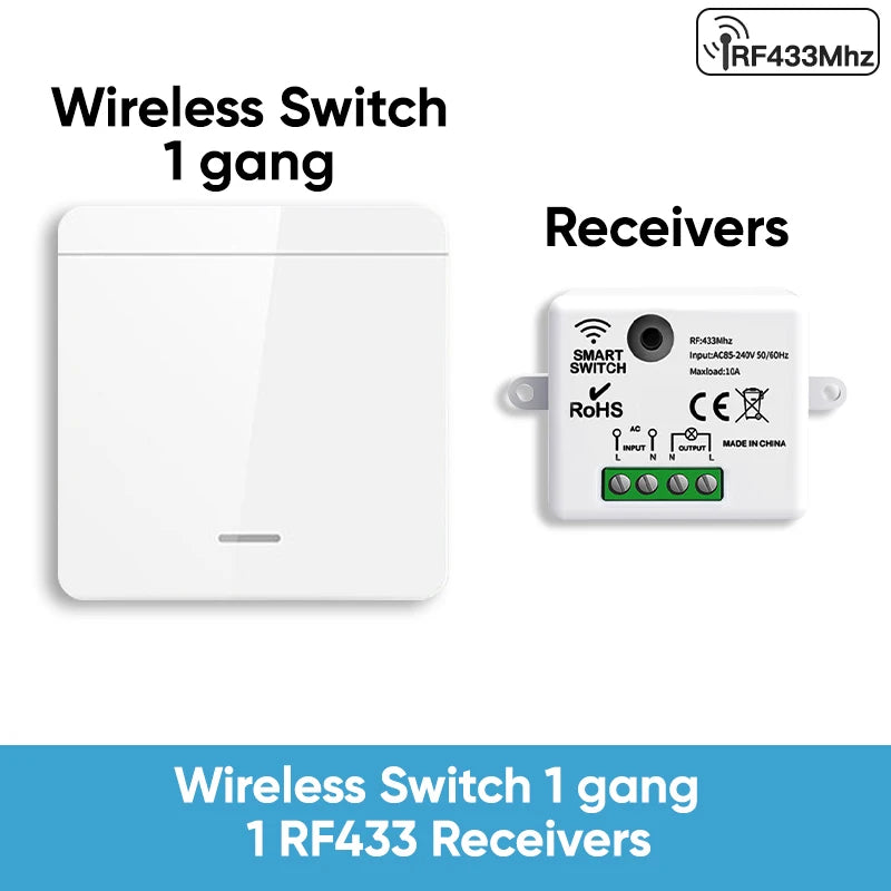 Ricevitore relè TNCE RF433, interruttore della luce wireless Mini telecomando 433 Mhz, interruttore trasmettitore da parete 1/2/3Gang, ventilatore lampada a LED intelligente