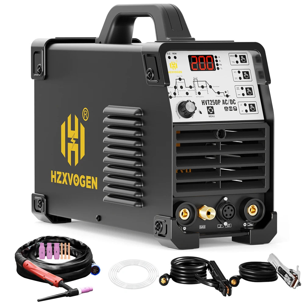 HZXVOGEN 200A 6 in 1 Saldatrice Multifunzione AC/DC HF TIG MMA ARC Argon Preciso Impulso Digitale Saldatore di Alluminio 2T/4T 220V