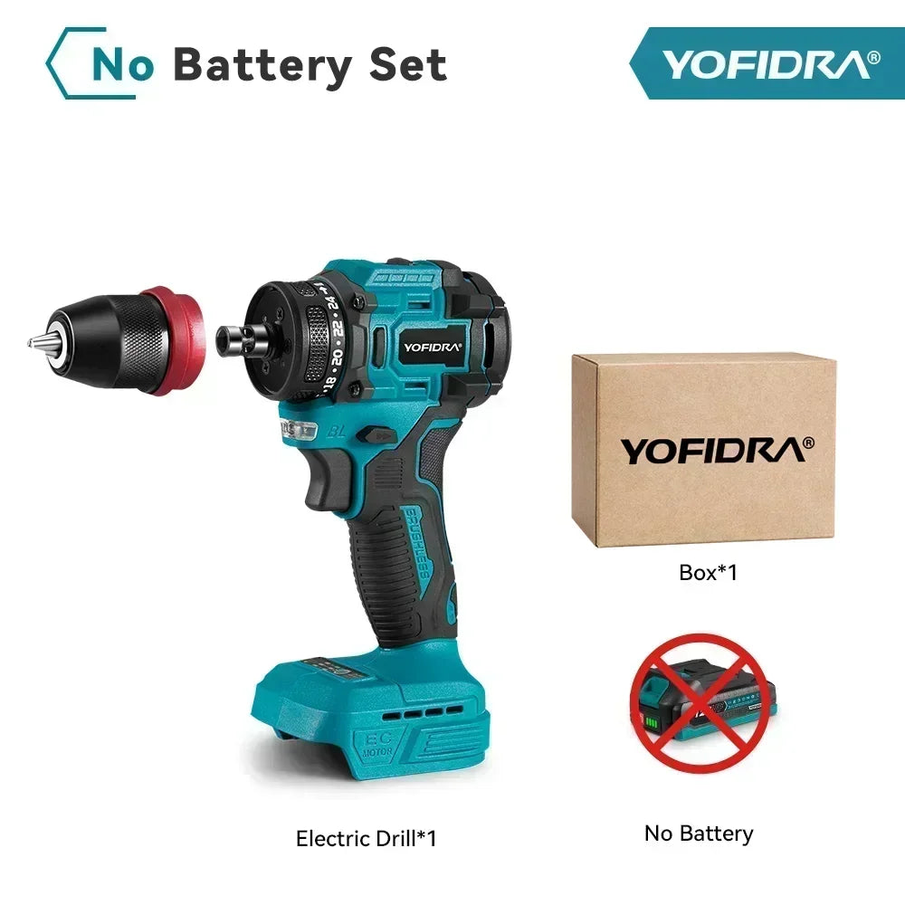 YOFIDRA 2 in1 Cacciavite elettrico senza spazzole Martello Trapano a batteria Impatto Utensile elettrico multifunzionale per Makita 18V Batteria Pin