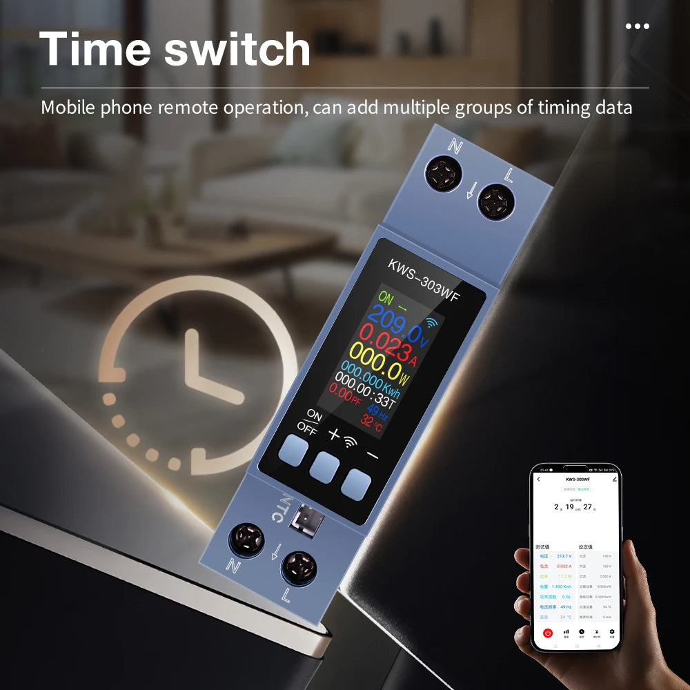 KWS-303 Tuya WiFi Misuratore di potenza APP Controllo 8 in1 Contatore di energia 85-290V/40A Misuratore di tensione e corrente Misuratore di elettricità Vita intelligente