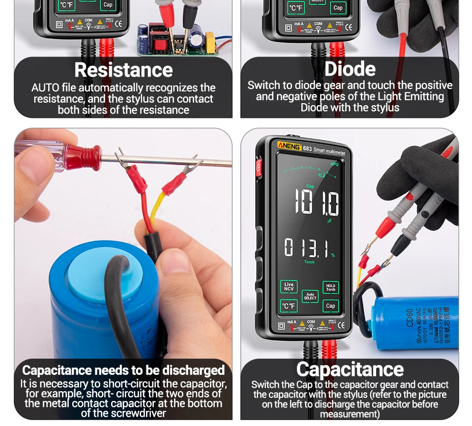 ANENG 683 6000 Conteggi Smart Touch Screen Multimetro Amperometro Ricaricabile AC/DC Tensione Corrente Tester NCV Diodo Elettricista Strumento