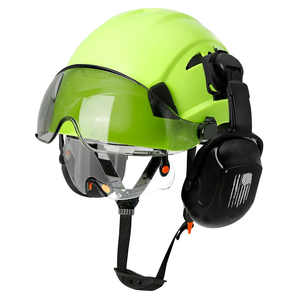 Casco di sicurezza da costruzione CE con visiera, paraorecchie con occhiali integrati per elmetto protettivo da ingegnere, protezione per la testa del berretto da lavoro industriale ANSI
