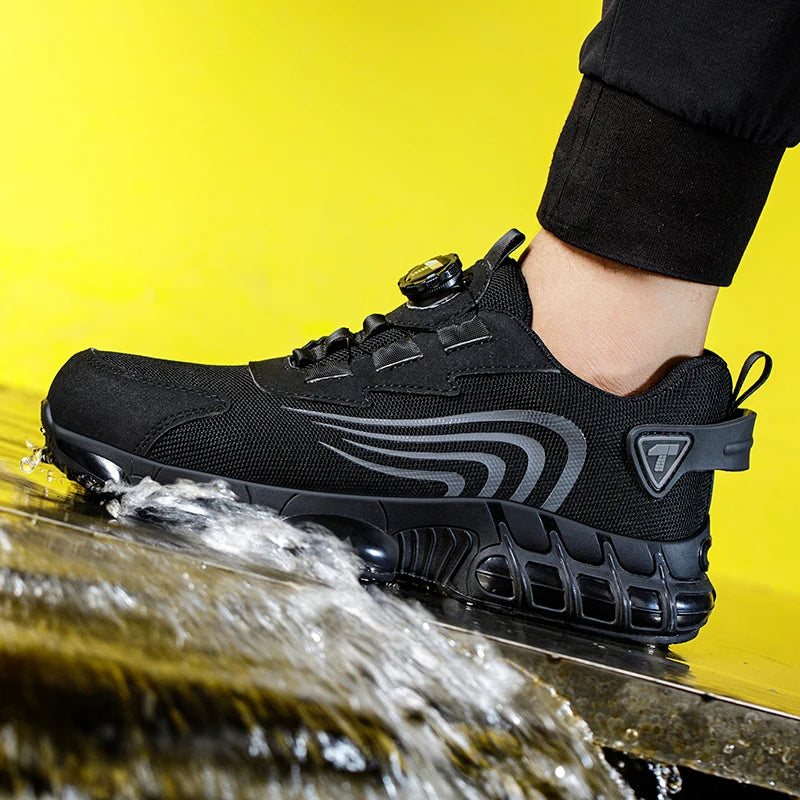 Nuove scarpe antinfortunistiche da uomo con bottone rotante, scarpe da lavoro anti-impatto e anti-perforanti, scarpe sportive da uomo alla moda e pro di sicurezza
