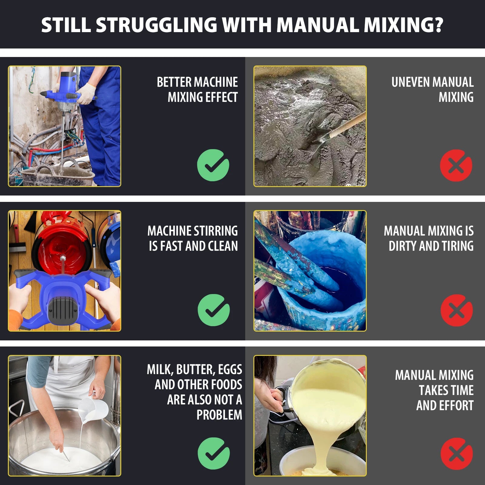 Miscelatore a paletta portatile da 2800 W a 6 velocità, agitatore elettrico per trapano, strumento di agitazione per malta, malta, vernice, cemento, intonacatura del gesso