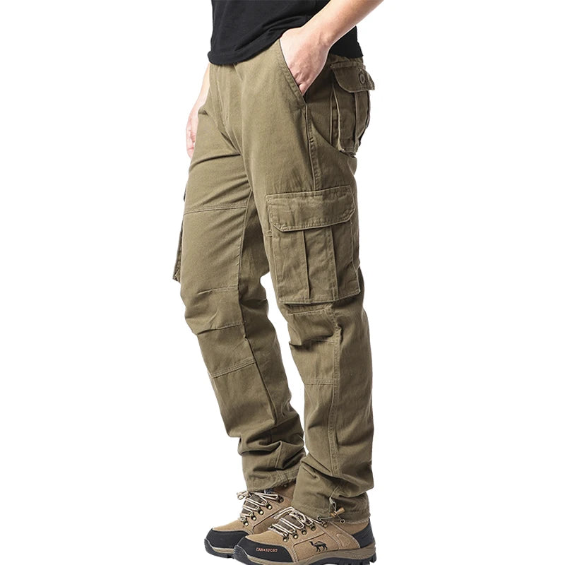 Salopette ampia con tasche grandi Pantaloni tattici da jogging per sport all'aria aperta da uomo Pantaloni da lavoro casual in puro cotone elastico in vita