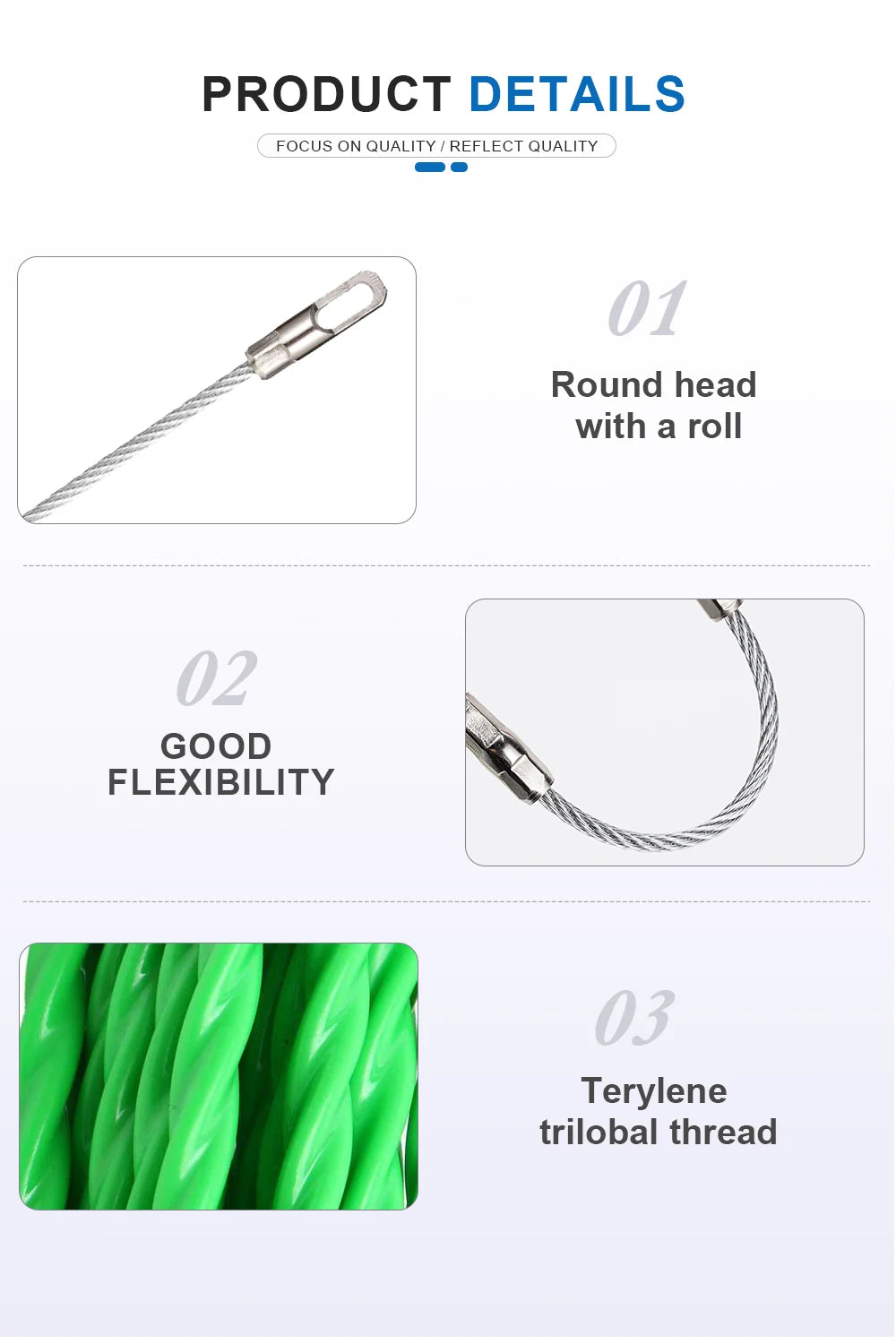 Estrattore per nastro guida per cavi da 5MM 5-50M estrattore in fibra di vetro per accessori per strumenti per condotti per cavi elettrici per telecomunicazioni