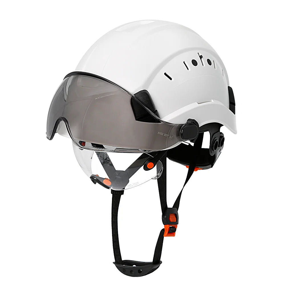 Casco di sicurezza da costruzione CE con visiera, paraorecchie con occhiali integrati per elmetto protettivo da ingegnere, protezione per la testa del berretto da lavoro industriale ANSI