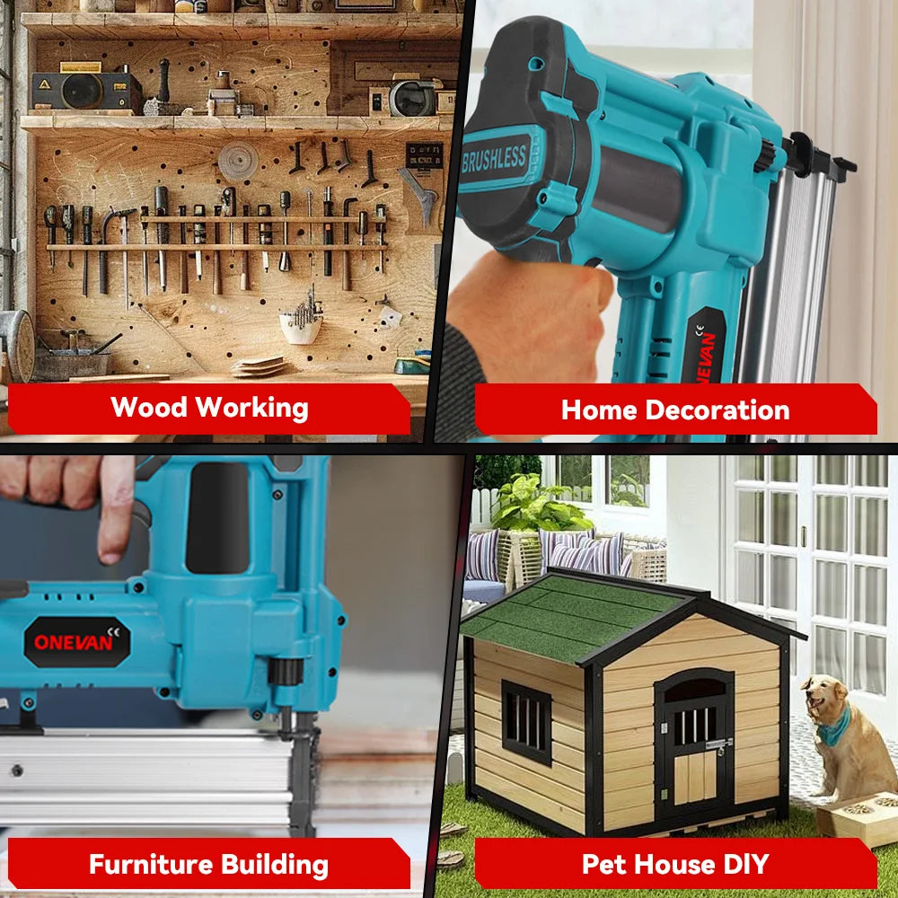 ONEVAN Brushless Elettrico 2 in 1 Chiodatrice/Pistola Cucitrice F15-50 K410-438 Utensili a batteria Con 4 Modalità Chiodo Per Makita 18V Batteria Spille