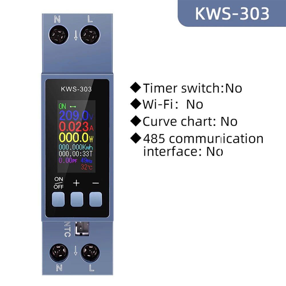 KWS-303 Tuya WiFi Misuratore di potenza APP Controllo 8 in1 Contatore di energia 85-290V/40A Misuratore di tensione e corrente Misuratore di elettricità Vita intelligente