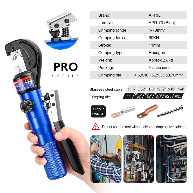 RUS Warehouse Strumento di crimpatura idraulico Pinze per crimpare terminali per cavi fai-da-te Strumenti di compressione idraulica Gamma YQK-70 4-70mm2