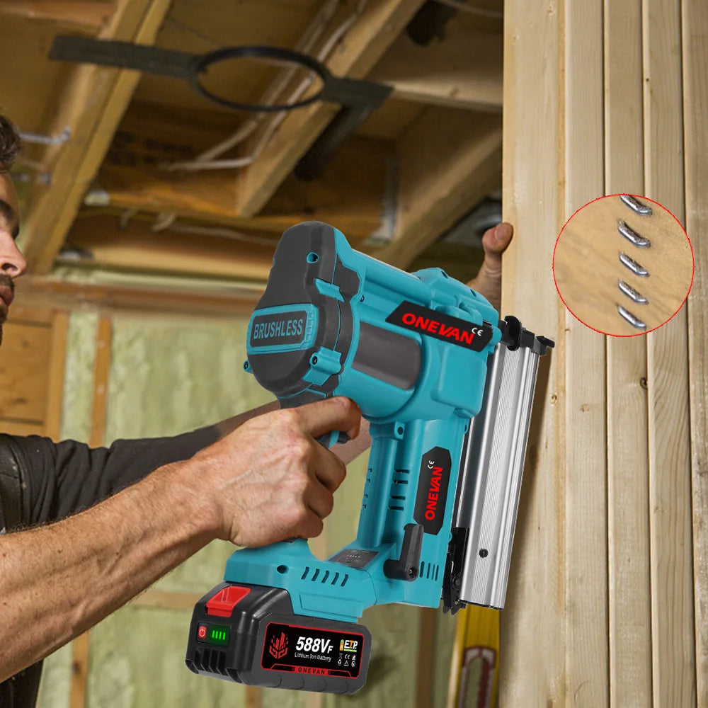 ONEVAN Brushless Elettrico 2 in 1 Chiodatrice/Pistola Cucitrice F15-50 K410-438 Utensili a batteria Con 4 Modalità Chiodo Per Makita 18V Batteria Spille