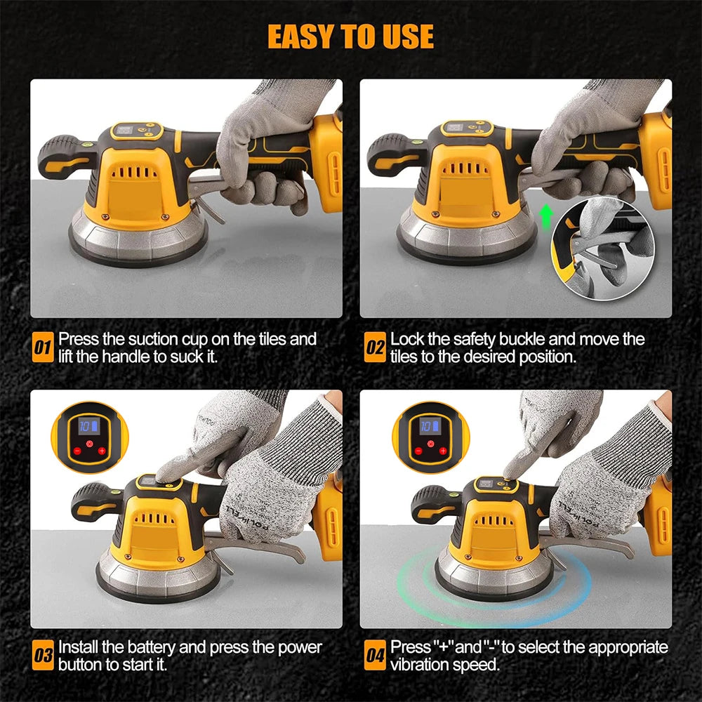 Macchina per livellare le vibrazioni delle piastrelle Strumento vibratore per piastrelle con display digitale a 10 velocità regolabile con design di blocco per batteria Dewalt