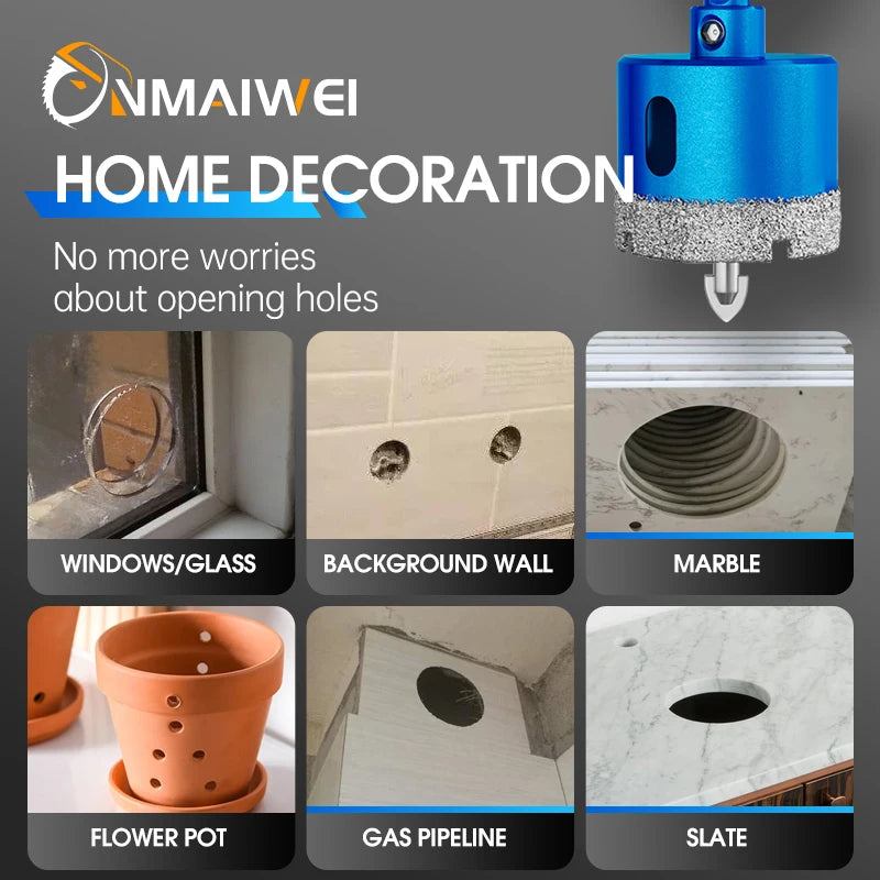 8 punte da trapano rivestite diamantate da 6-45 mm Set sega a tazza per piastrelle in ceramica con trapano di posizione per vetro, marmo, granito, pietra, porcellana