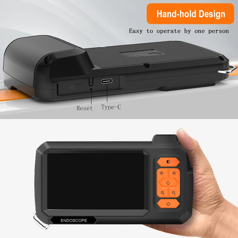 Telecamera per endoscopio Schermo da 4,3 pollici sostituibile Cavo rigido da 1-100 metri HD1080P 8MM Obiettivo per ispezione tubi USB Periscopio LED 2600mAh