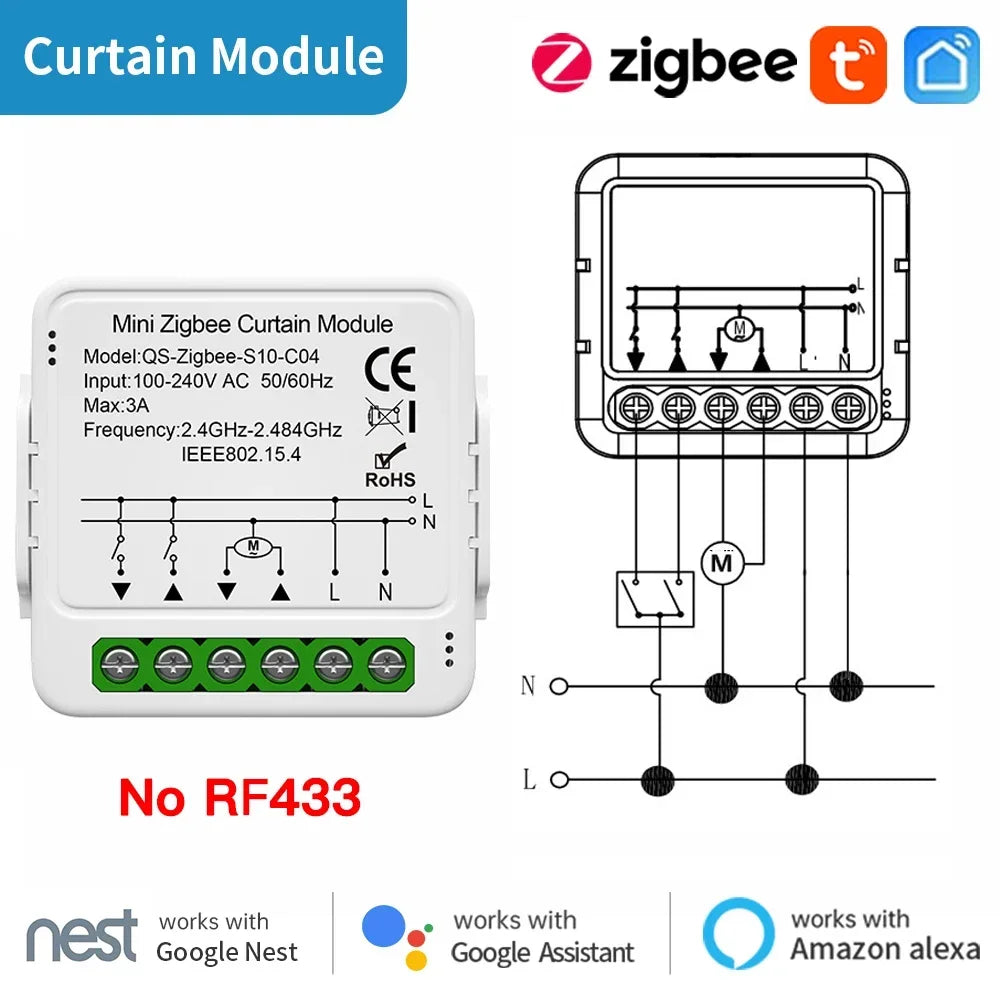 TNCE Tuya Modulo interruttore tenda wifi zigbee rf433mhz, interruttore motore otturatore tende a rullo, controllo intelligente vocale Alexa Google Home