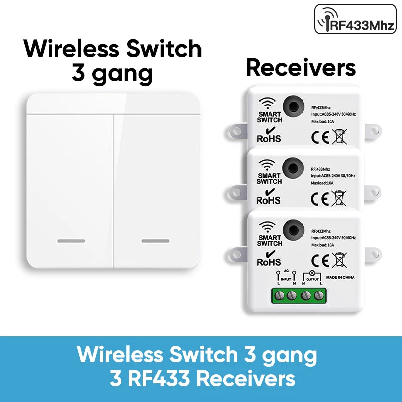 Ricevitore relè TNCE RF433, interruttore della luce wireless Mini telecomando 433 Mhz, interruttore trasmettitore da parete 1/2/3Gang, ventilatore lampada a LED intelligente