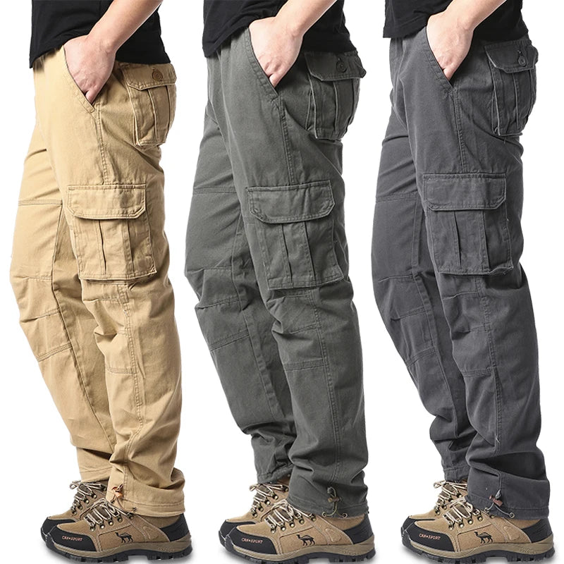 Salopette ampia con tasche grandi Pantaloni tattici da jogging per sport all'aria aperta da uomo Pantaloni da lavoro casual in puro cotone elastico in vita