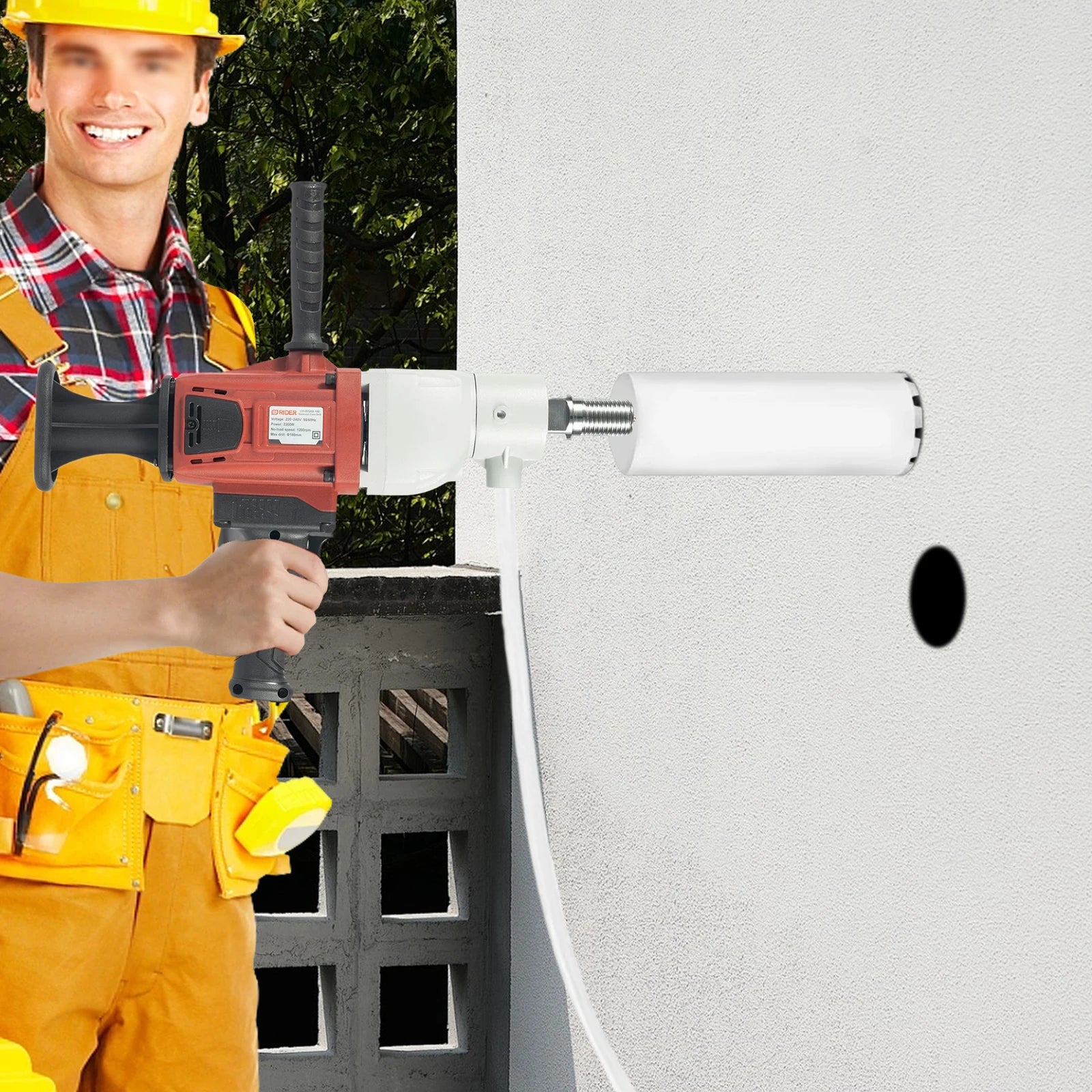 Impianto di perforazione per calcestruzzo 2200W 1200RPM Uso bagnato/secco Staffa regolabile in altezza Trapano verticale portatile 2 in 1