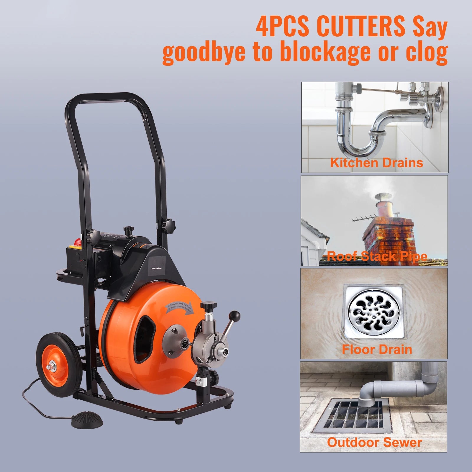 SucceBuy Pulitore di Scarico 50FT/75FT/100FT Fogna Coclea Tubo Sbloccatore Macchina di Pulizia Lavelli Wc Stantuffo Attrezzature di Dragaggio Casa