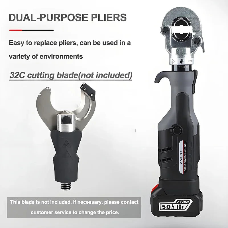 Crimpatrice idraulica elettrica ES-300 con manico dritto per terminali in rame e alluminio da 10-300 mm2 con crimpatura rapida e 360 °   Rotazione