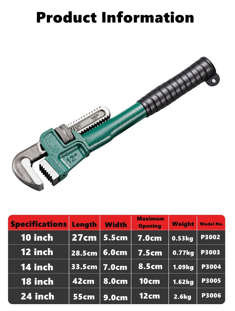 Chiave per tubi diritta in acciaio al carbonio resistente 10", 12", 14", 18" Pinza per tubi Chiave manuale universale per impianti idraulici regolabile industriale