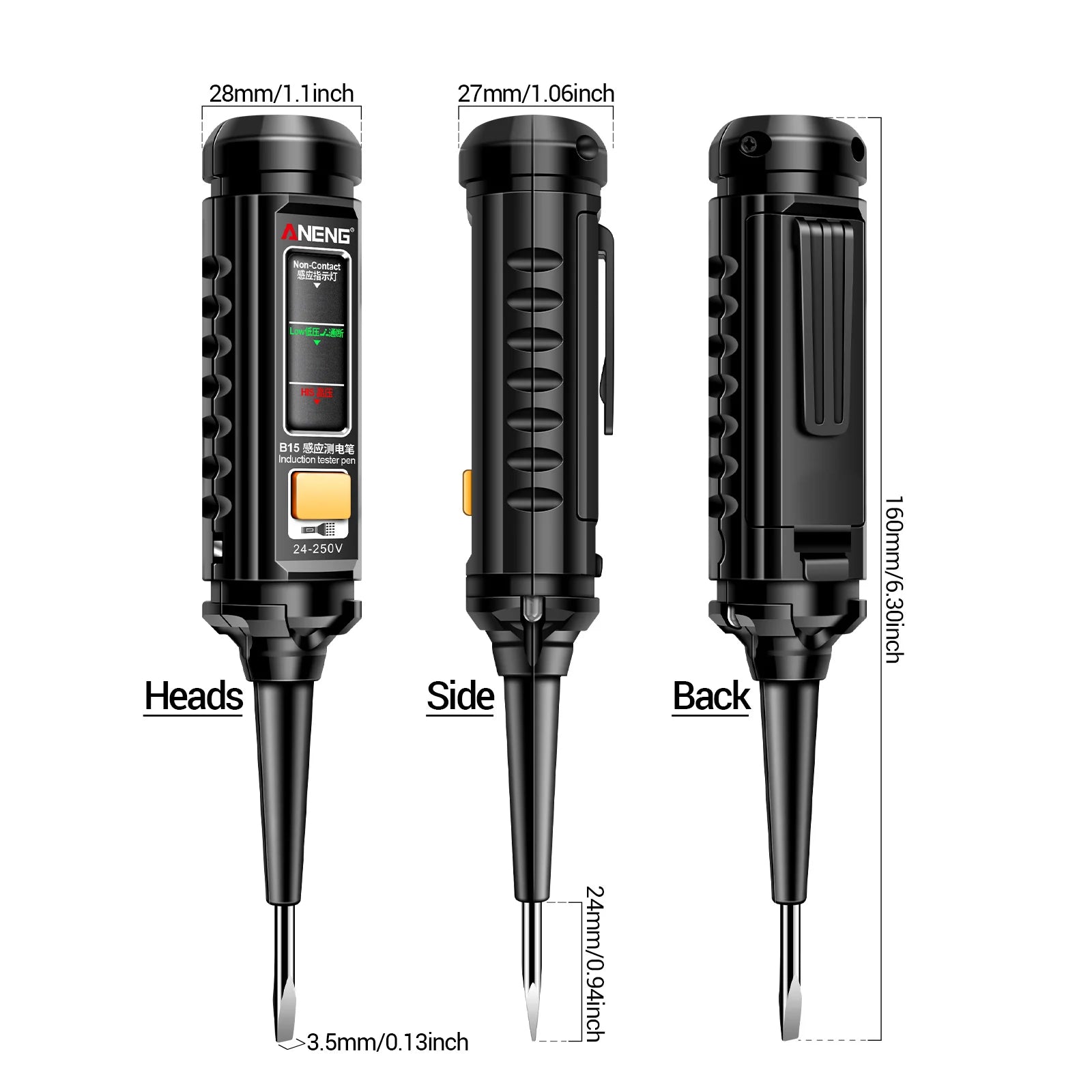 Anergy B15 Professionale Tester di Tensione CA Colorazione Cacciavite Elettricista Cacciavite Tester Voltmetro Tester 24 V-250 V