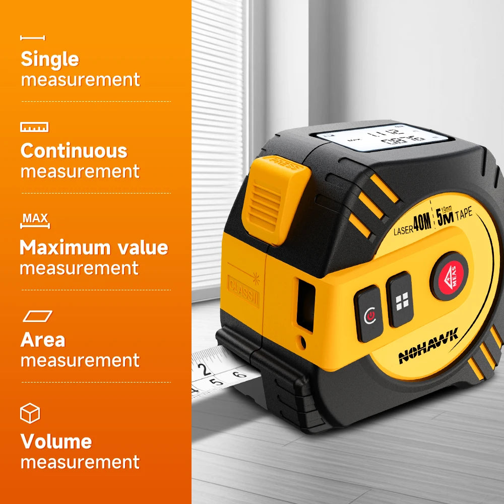 Nohawk 40m/80m Metro a nastro laser Misura a nastro Strumento di misurazione Misuratore di distanza laser Misura a nastro in acciaio USB ricaricabile