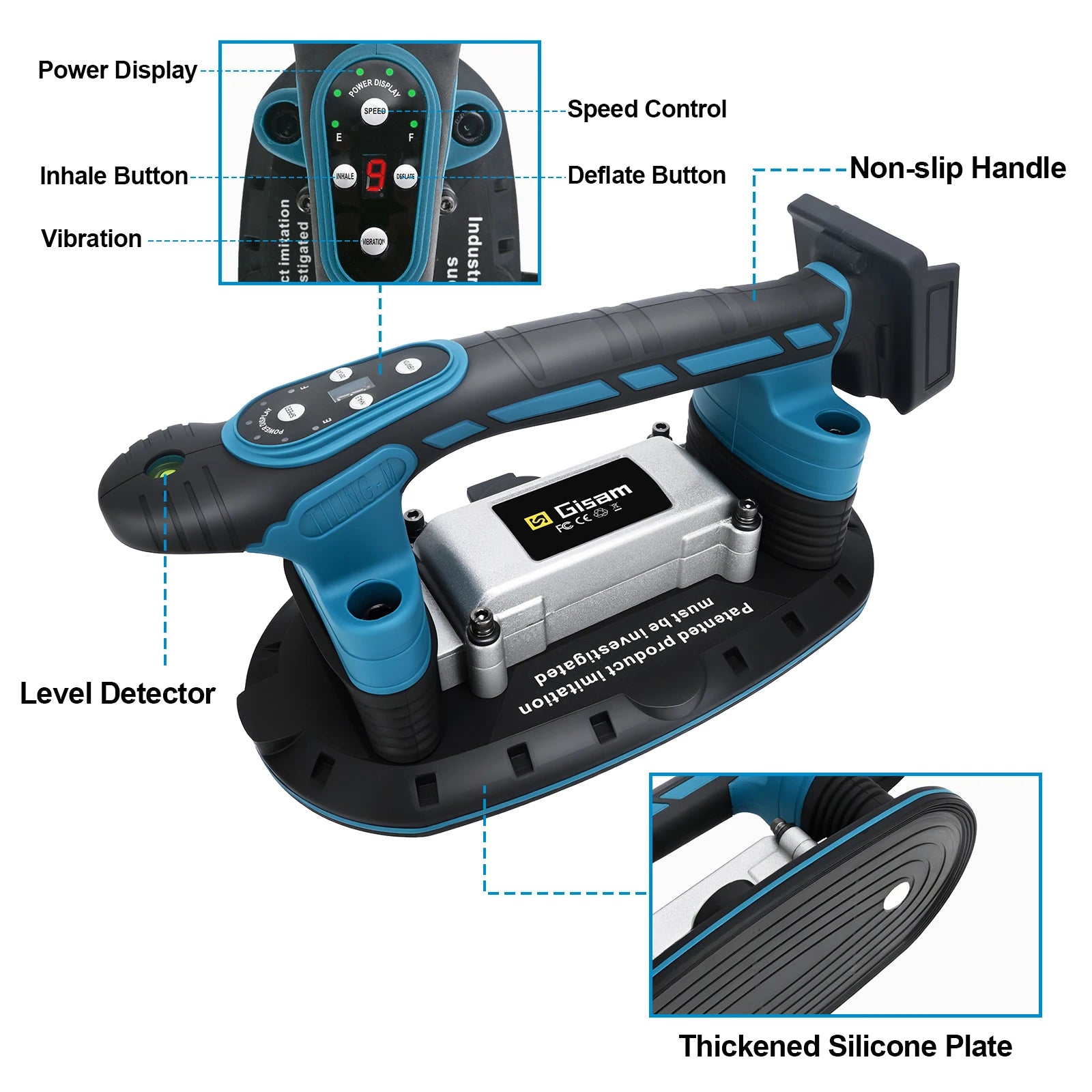 Gisha 500KG Piastrelle Piastrelle Macchina Piastrelle Vibratore Ventosa 9 Gear Pavimento Vibratore Livellamento Strumento di Potere Per makita 18v batteria pin