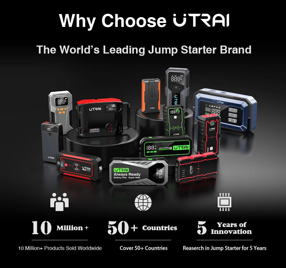 Avviatore di emergenza per auto UTRAI All-in-One 7000A con compressore d'aria, diagnosi OBD e booster di emergenza per batteria per auto Power Bank