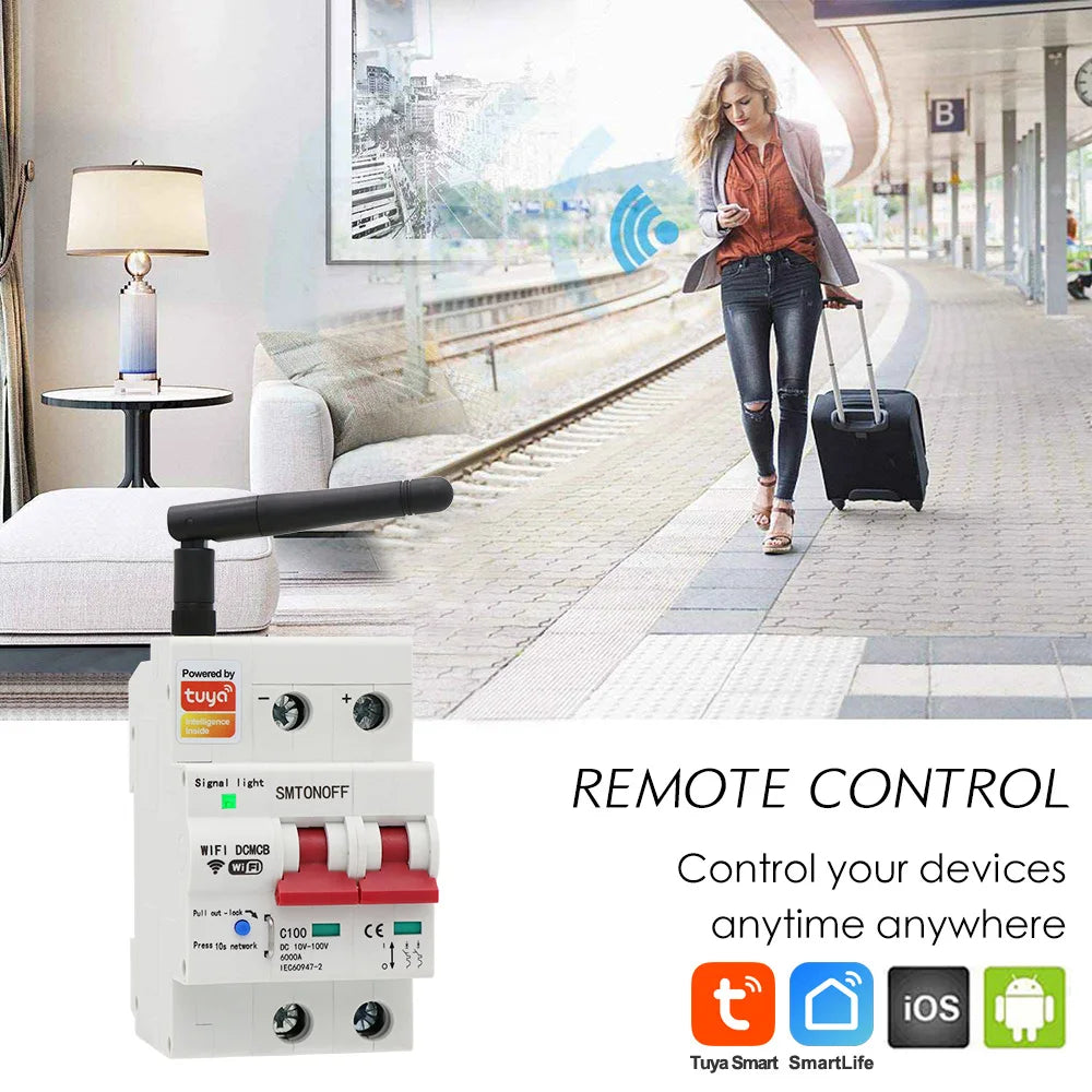 Tuay Smart life WiFi DC Smart Circuit Breaker 12V 24V 48Voverload protezione da cortocircuito con Alexa google home per Smart Home