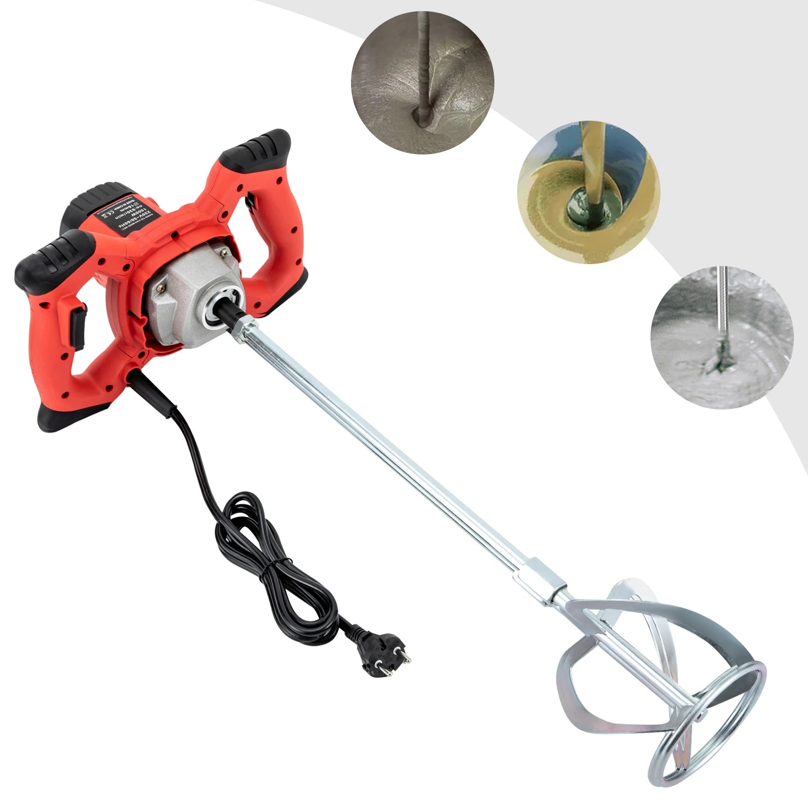 Miscelatore elettrico per calcestruzzo 220V 1500W Frullatore per intonaco per malta cementizia portatile a 6 velocità con doppia lama a forma di S