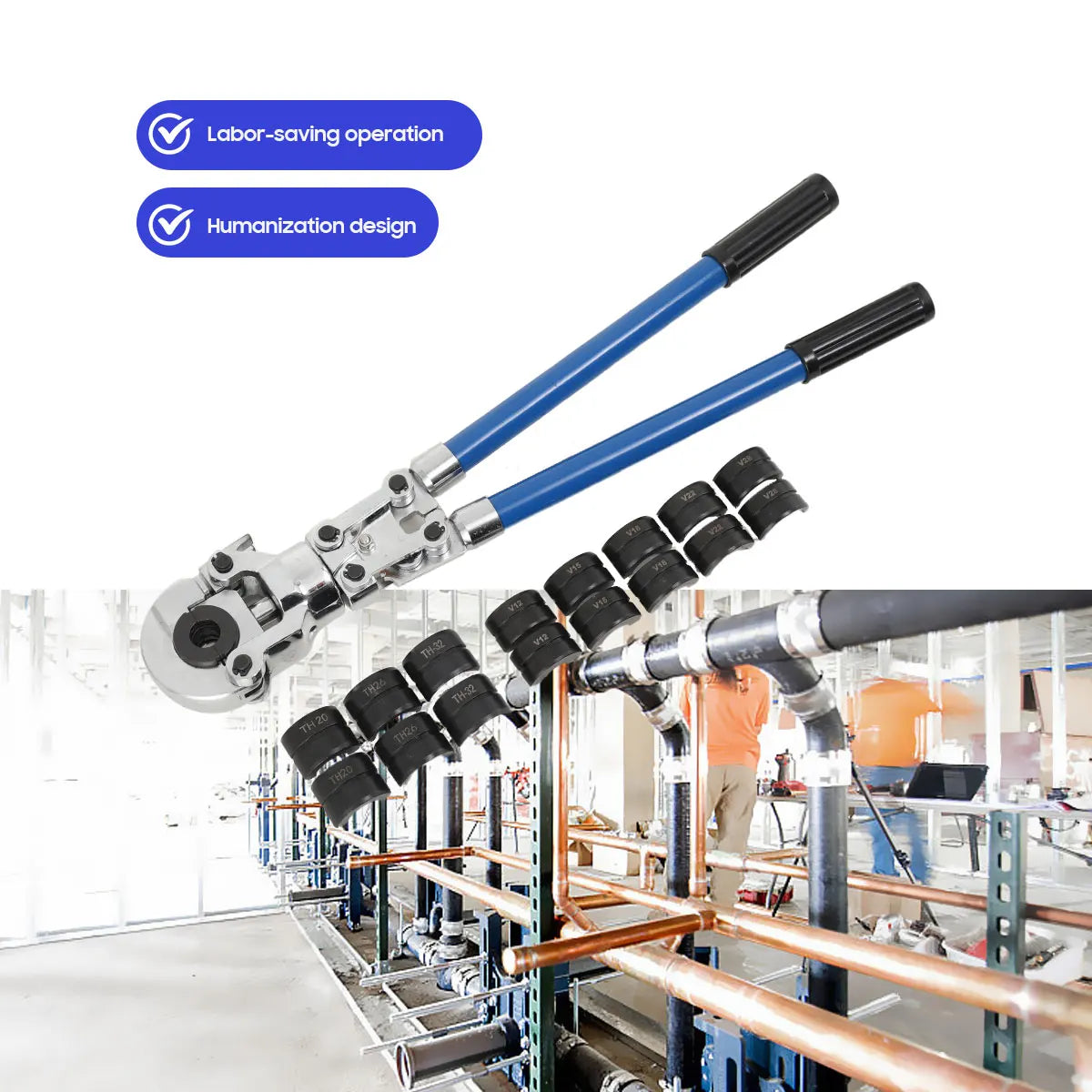 Pinza a crimpare con pressa manuale V12-28mm + pinza per crimpare tubi in rame per tubi compositi TH16-32mm