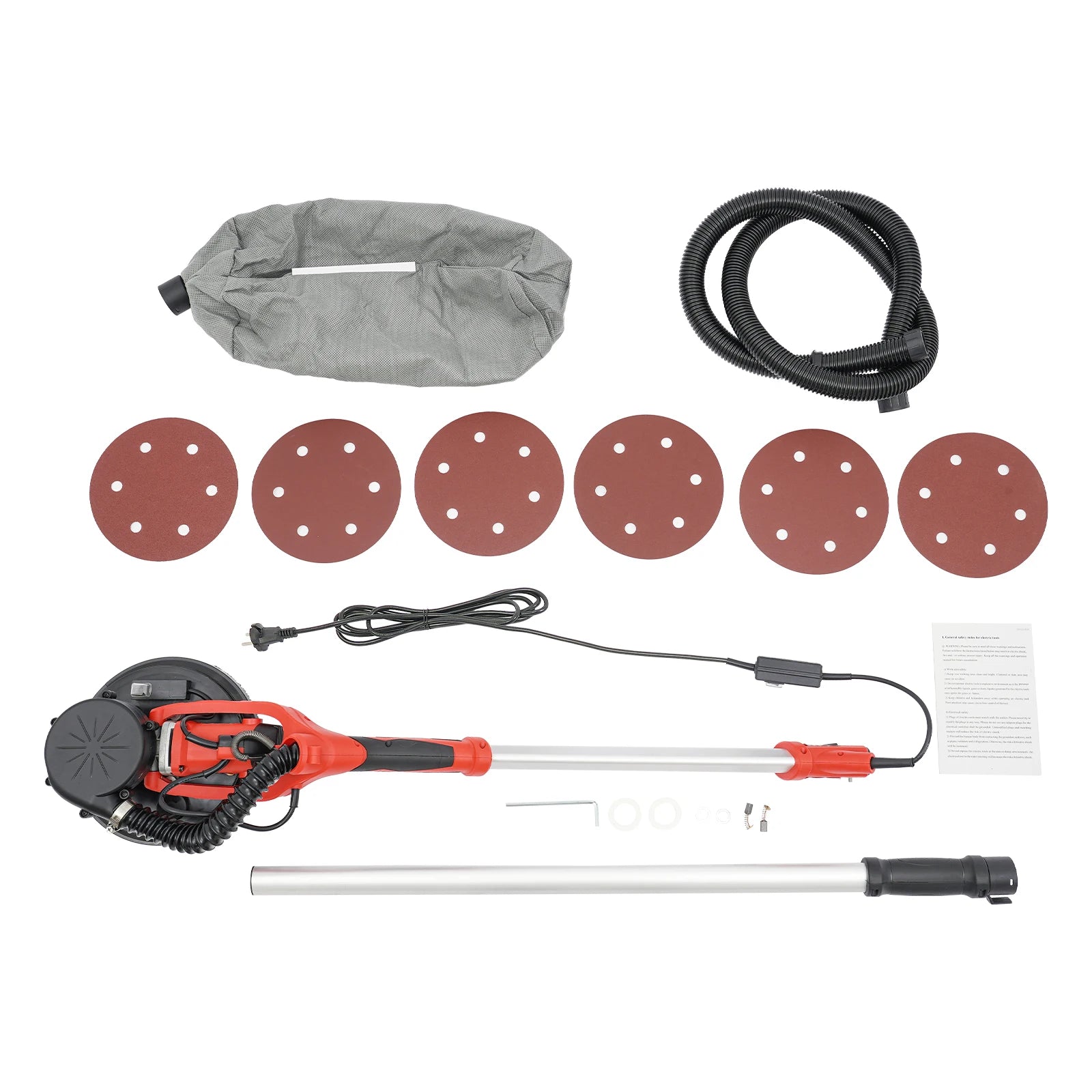 Levigatrice per cartongesso da 750 W, lucidatrice per mastice da parete a velocità regolabile, 220-240 V, con aspirazione della polvere, 6 carte vetrate