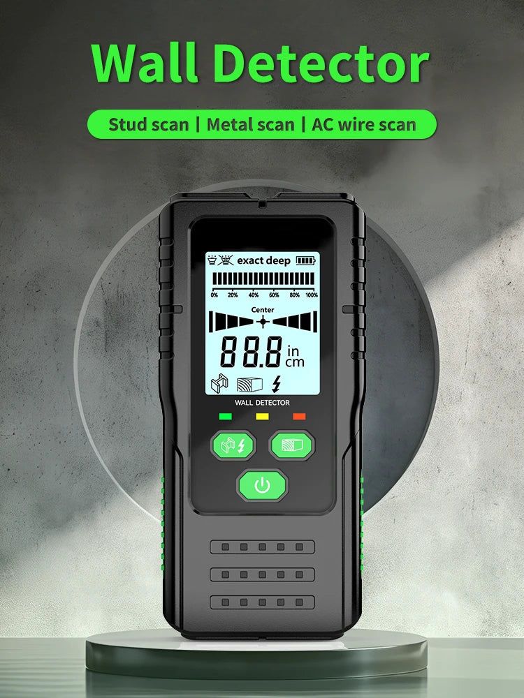 R&D Nuovo cercatore perni Scanner da parete Fili per cavi Localizzatore di profondità Metal Detector da parete Retroilluminato elettronico Cercatore di legno AC nero