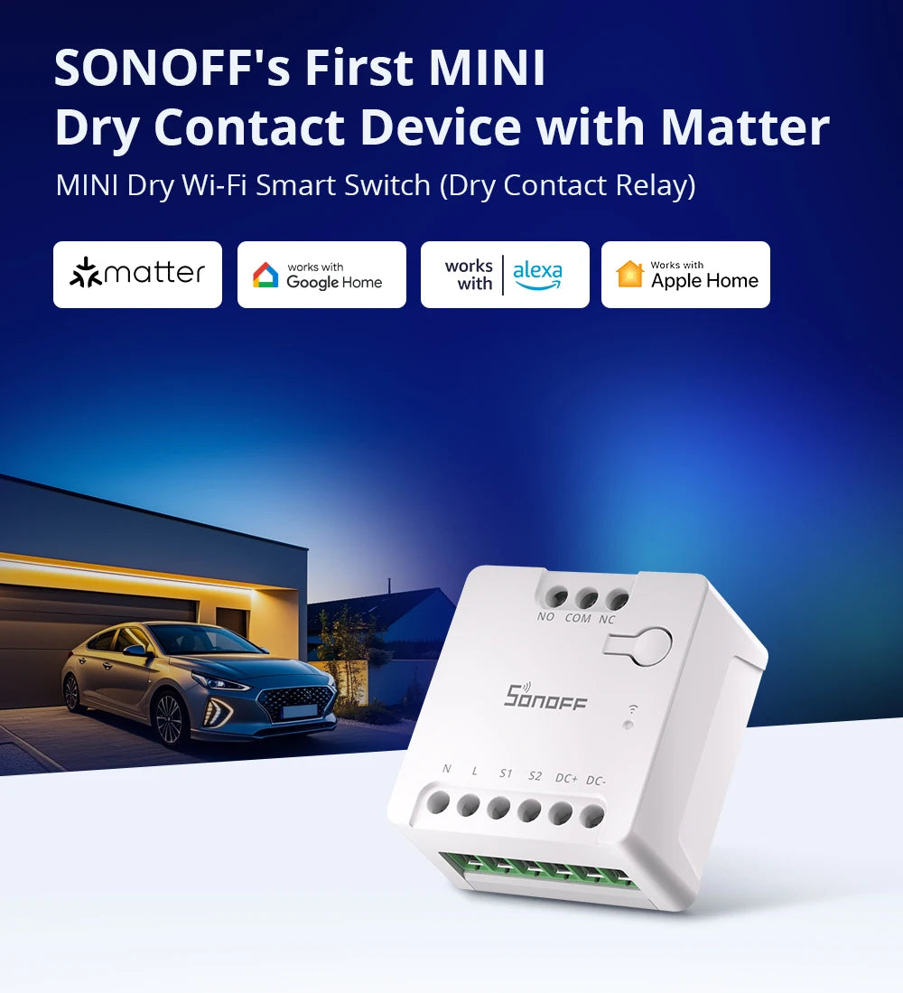 SONOFF MINI-D WiFi Smart Switch Dispositivo di contatto a secco Supporta l'alimentazione CA/CC Funziona con eWeLink Apple Home Alexa Google Home