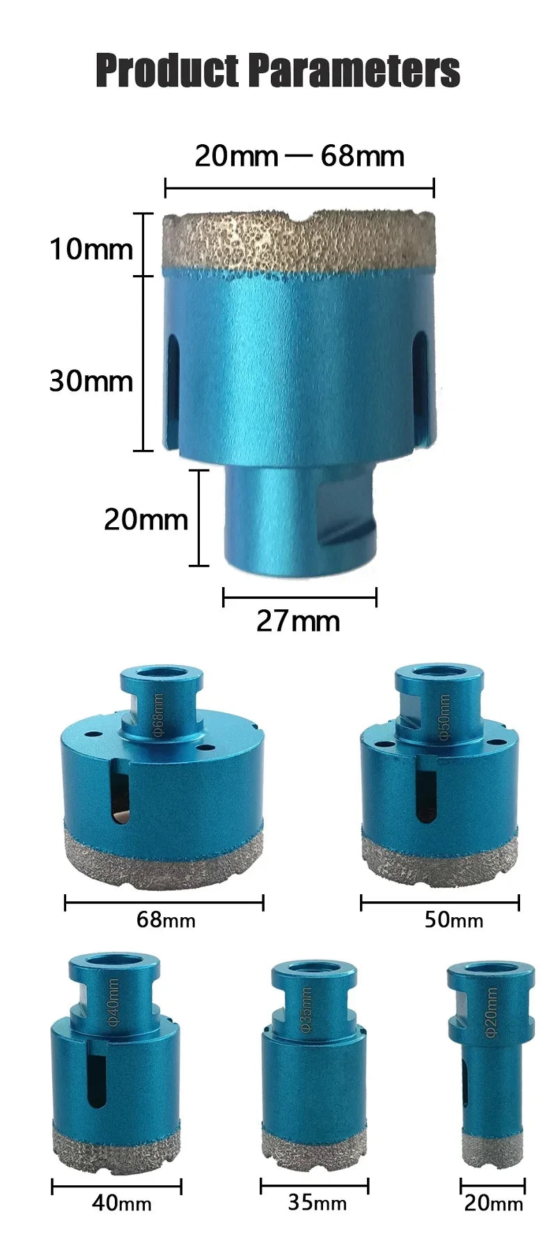 Set di punte da trapano con nucleo diamantato a secco M14 per utensile da taglio per taglierina per sega a tazza, marmo, vetro, granito