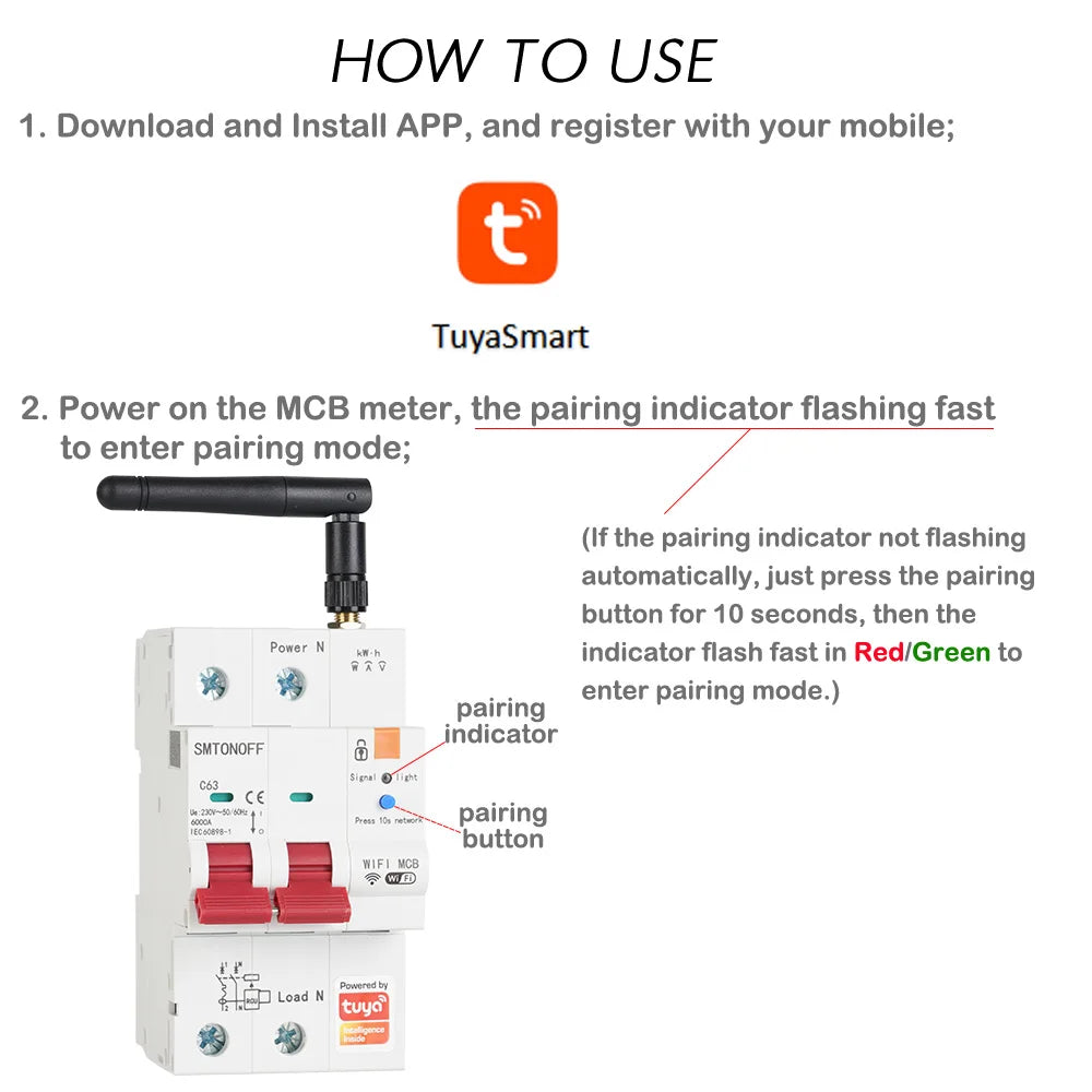Tuya Smart WiFi 2P 63A MCB RS485 interruttore contatore prepagato interruttore Timer tensione protezione corrente controllo vocale Alexa Google Alice