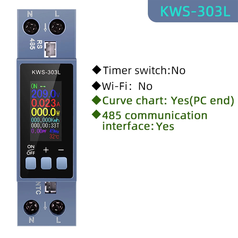 KWS-303 Tuya WiFi Misuratore di potenza APP Controllo 8 in1 Contatore di energia 85-290V/40A Misuratore di tensione e corrente Misuratore di elettricità Vita intelligente