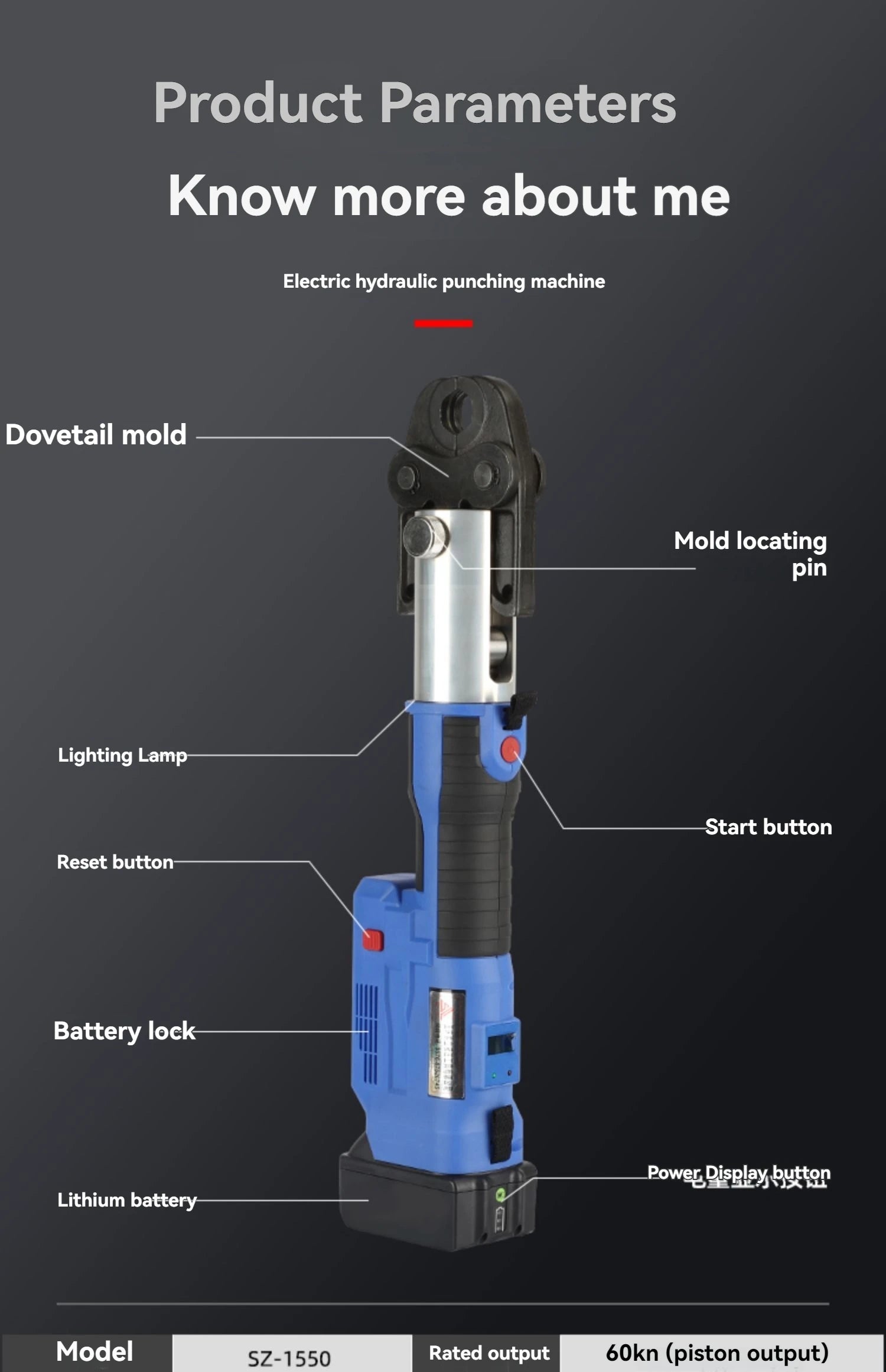 SZ-1532/1550 60KN Pinza per crimpare tubi elettrici Strumento per crimpare tubi dell'acqua Anello Compressione Ricarica Morsetto portatile