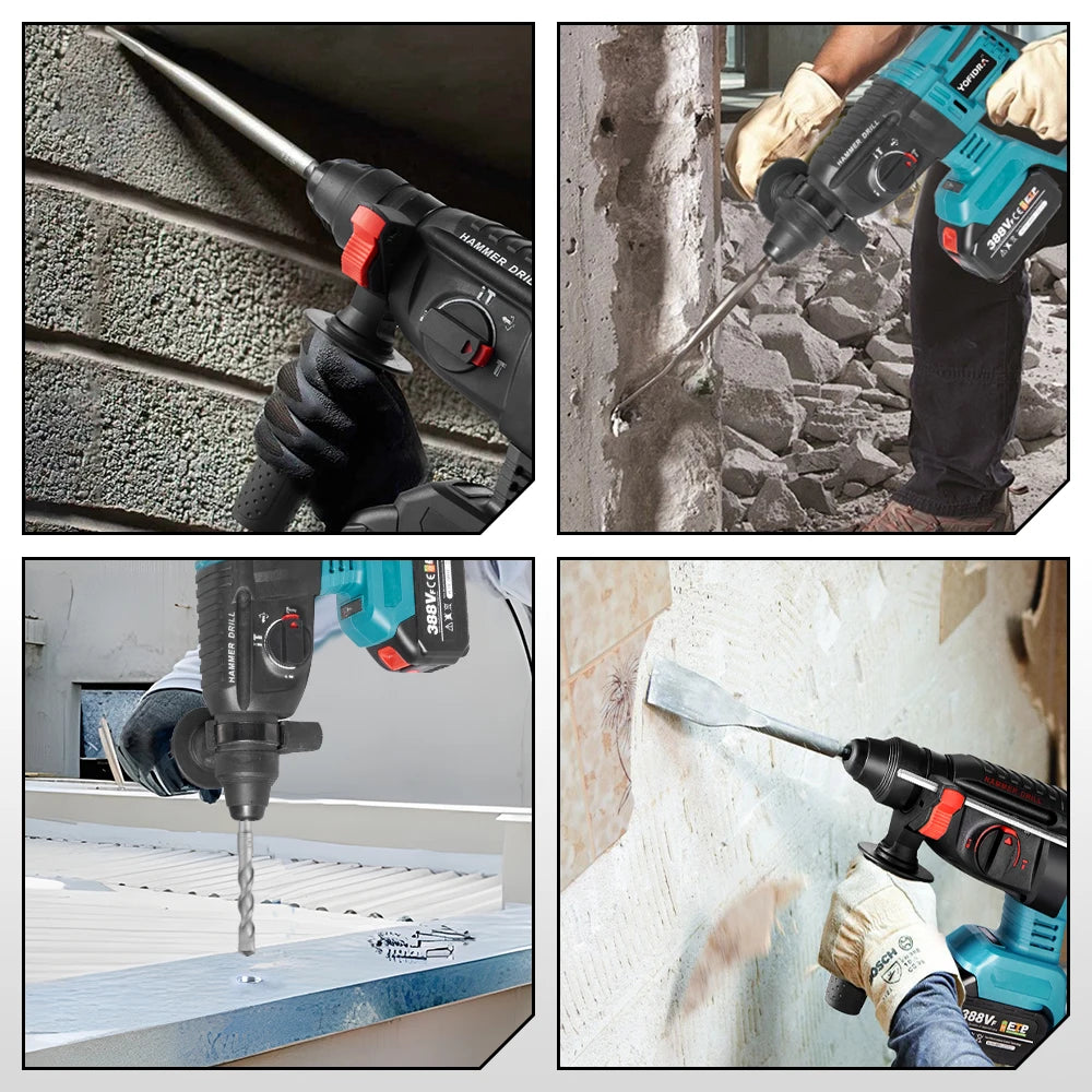 YOFIDRA 26mm Martello rotante elettrico senza spazzole Cordless Multifunzionale Trapano a percussione Utensili elettrici per Makita Batteria Pin