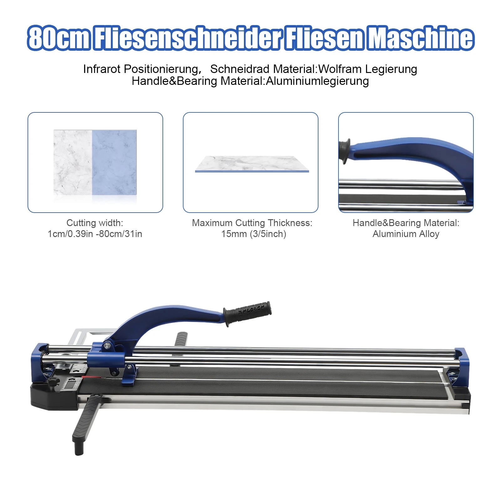 Tagliapiastrelle manuale Ruota in lega di tungsteno Posizionamento a infrarossi blu Doppio binario 0-90 °   Regolabile