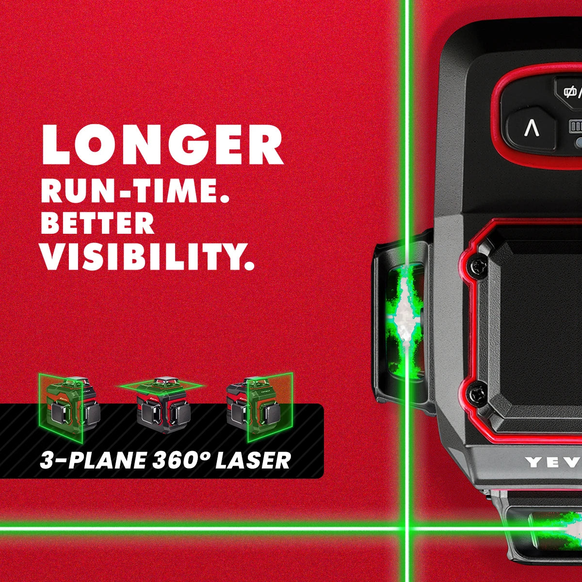 YEVOLT YVGLL4XS12 Livello laser Raggio verde a 12 linee Precisione ±0,2 mm/m, resistenza alla polvere/acqua IP54, livellamento automatico e modalità pendenza