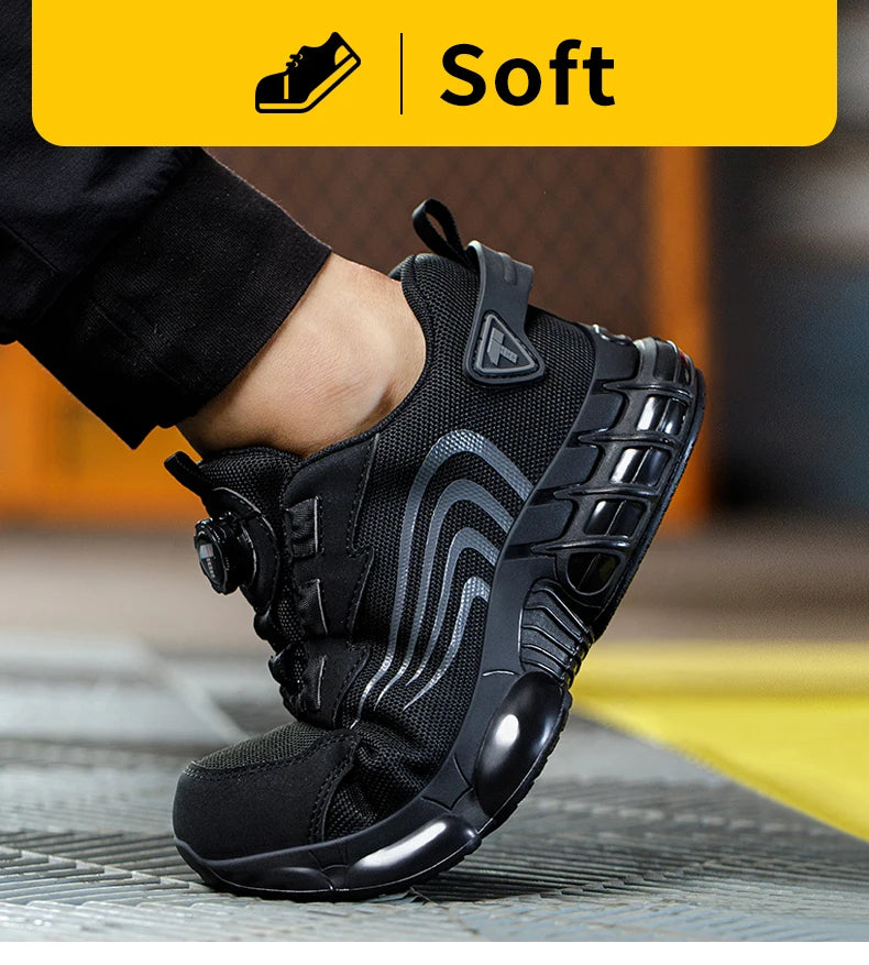 Nuove scarpe antinfortunistiche da uomo con bottone rotante, scarpe da lavoro anti-impatto e anti-perforanti, scarpe sportive da uomo alla moda e pro di sicurezza
