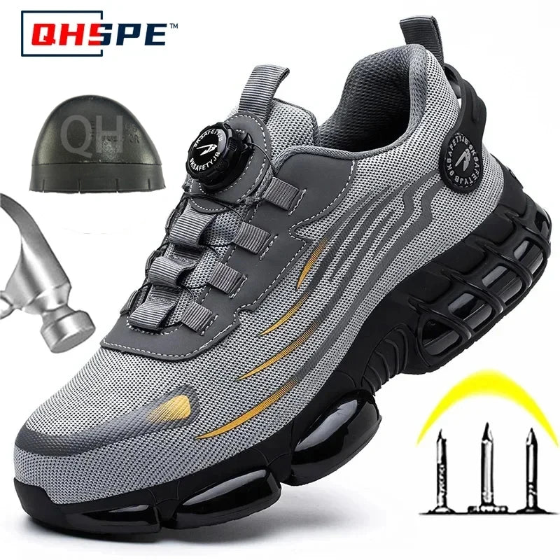 Pulsante rotante Nuove scarpe antinfortunistiche da uomo Scarpe da lavoro anti-smash anti-puntura Scarpe sportive da uomo di moda Stivali protettivi di sicurezza da uomo