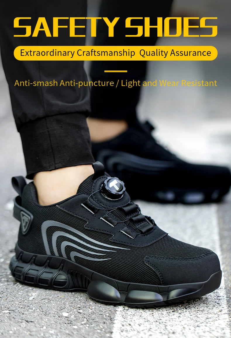Nuove scarpe antinfortunistiche da uomo con bottone rotante, scarpe da lavoro anti-impatto e anti-perforanti, scarpe sportive da uomo alla moda e pro di sicurezza